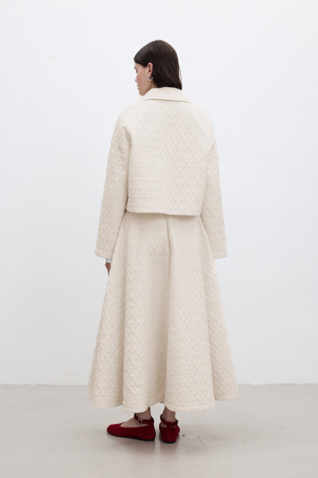 Kapitone Geniş Etek Vanilya - 7