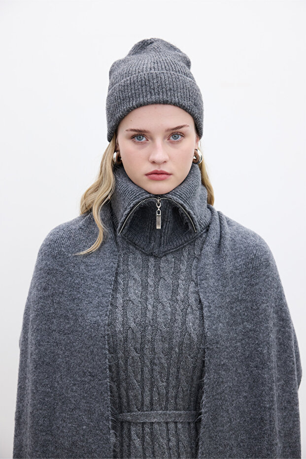 YÜKSEK YAKALI PELERİN ATKI ANTRASİT - 2