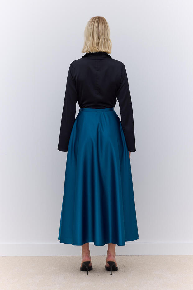 Zelená saténová sukně k večerním šatům - 5