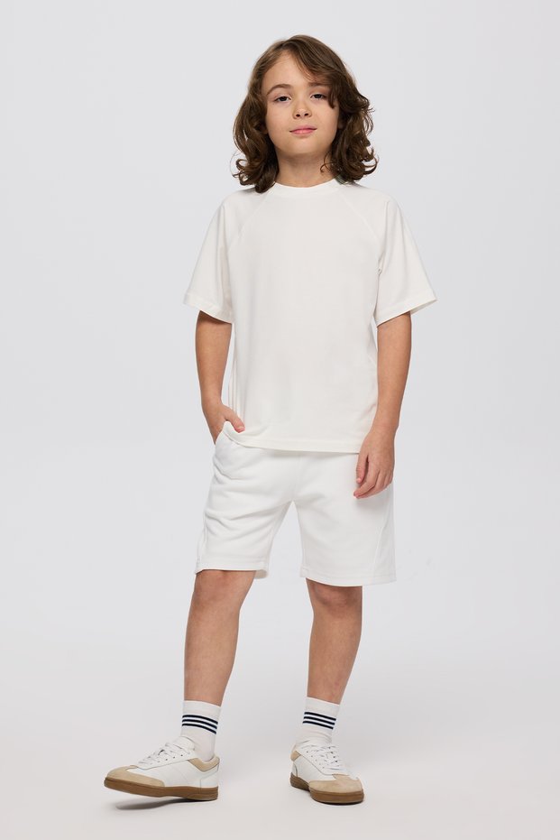 Boy's Short Sleeve Collar Detailed Ecru T-Shirt