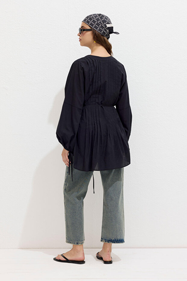 Fekete Voile tunika - bordás részletekkel - 6