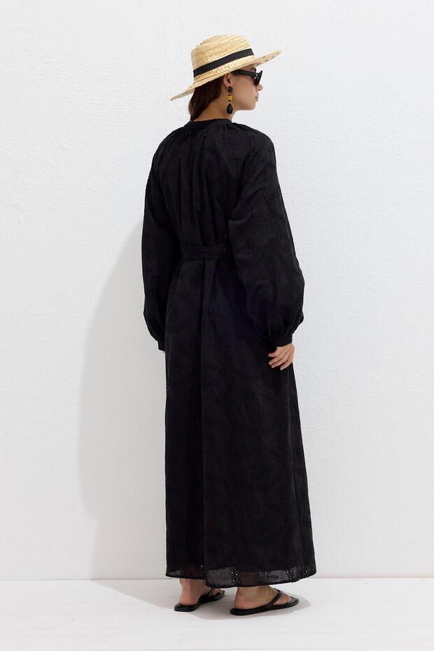 ASTARLI BRODE ELBİSE SİYAH - 8