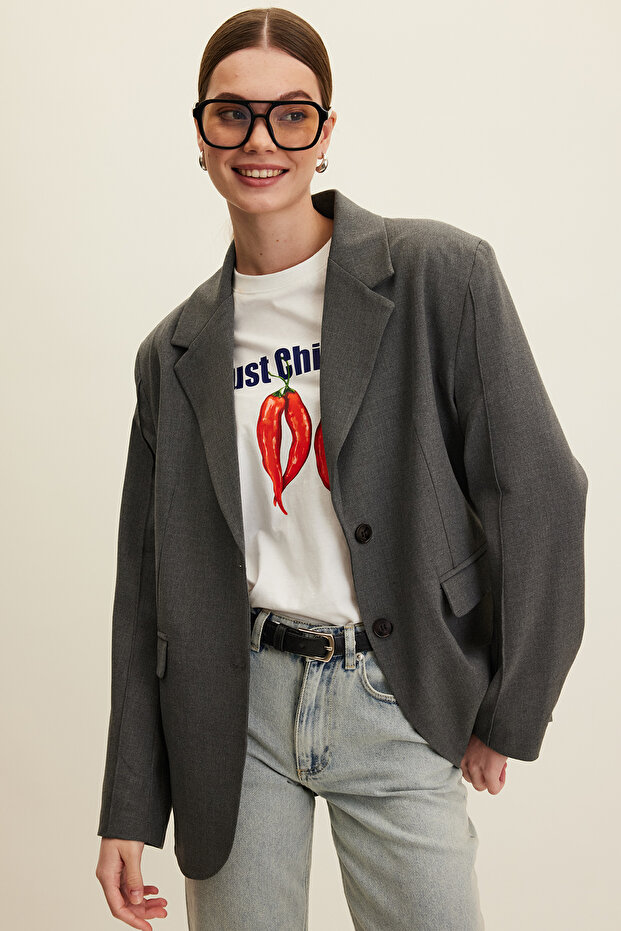 Gray Classic Cut Blazer Jacket - 1