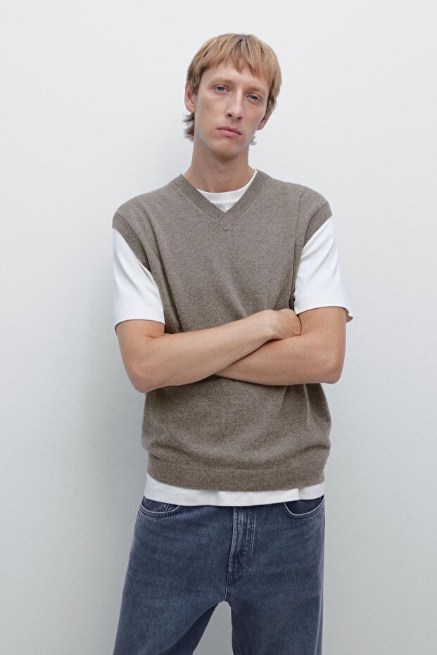 Yün karışımlı V yaka süveter - 2