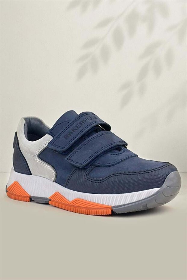 Genuine Leather Navy Blue Gray Kids Sneakers Sports Shoes