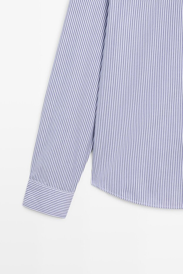 Regular fit çizgili poplin gömlek - 7