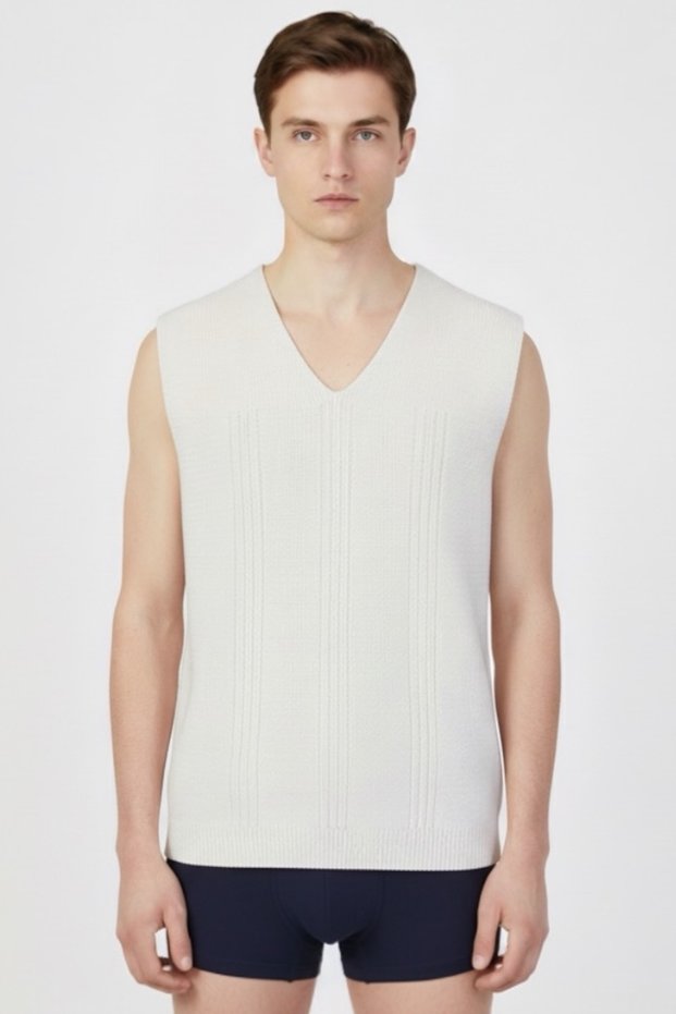 Knitted Thick Zero Sleeve V-Neck Winter Underwear Undershirt