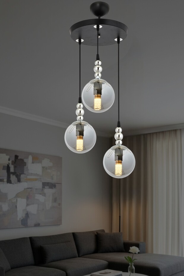 Toros 3’lü Sarkıt Avize Füme Glob Camlı Modern Dekoratif Aydınlatma - 4