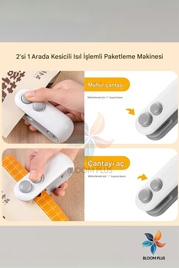 2 İn 1 Şarjlı Poşet Ambalaj Ağzı Kapatıcı Poşet Mühürleme Aparatı Mini Poşet Kapatıcı Ve Kesici - 7
