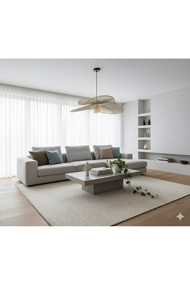 Hasır Sarkıt Avize 2 Şeritli avize / Bohem avize / Salon Modern Avize / Hasır Rattan Bambu Avize - 2