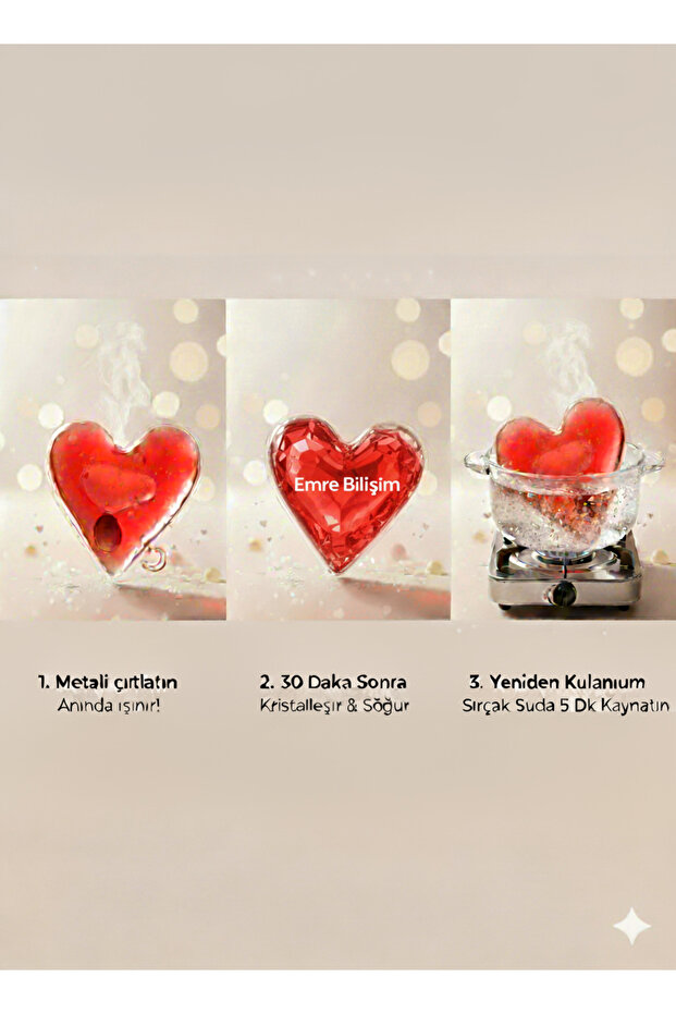 Sihirli Isıtıcı Jel Cep Soba Isıtıcı Kış Günlerin Dostu Kalp Şekilli El Cep Isıtma 3 Adet - 5