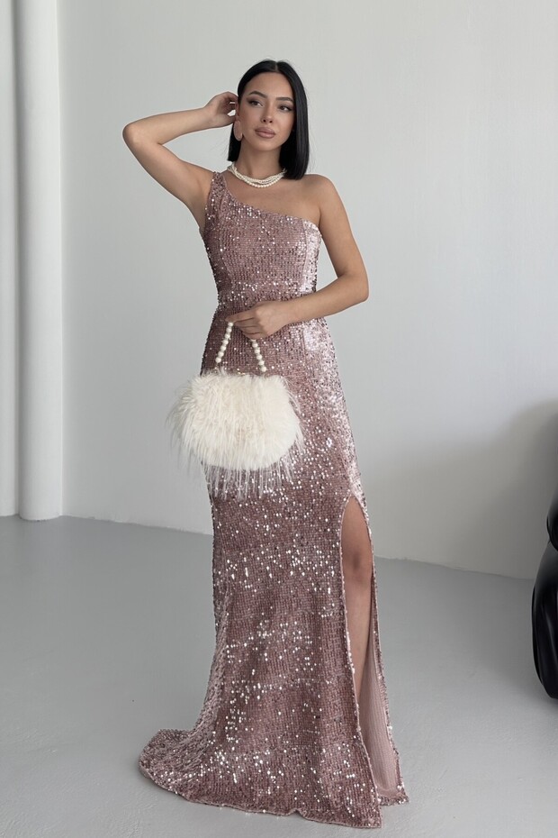 Trend Kadife Pullu Elbise Pembe - 4