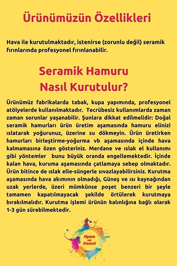 Seramik Hamuru Başlangıç Seti - Guaj Boya, Ebeşuar, Merdane,fırça, 2000gr Beyaz Doğal Kil - 3