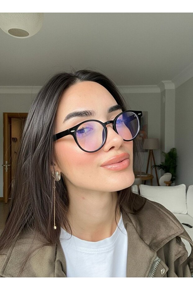 Round Black Unisex Women Men Blue Light Protection Glasses | Optically Compatible