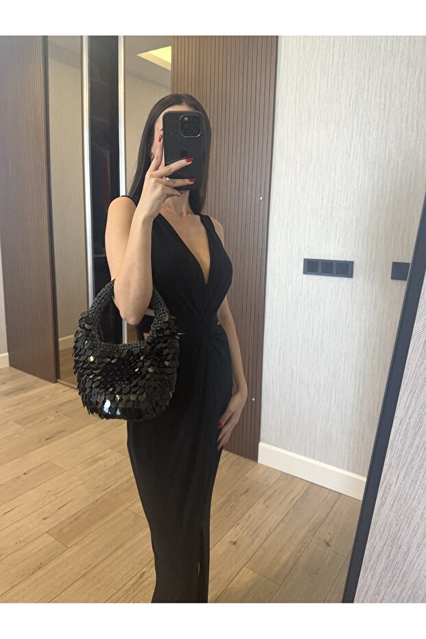 Pullu Maxi Siyah Çanta - 3