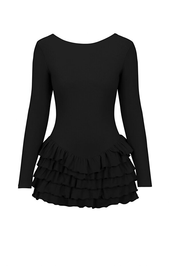 Vienna Long Sleeve Ruffled Black Dress