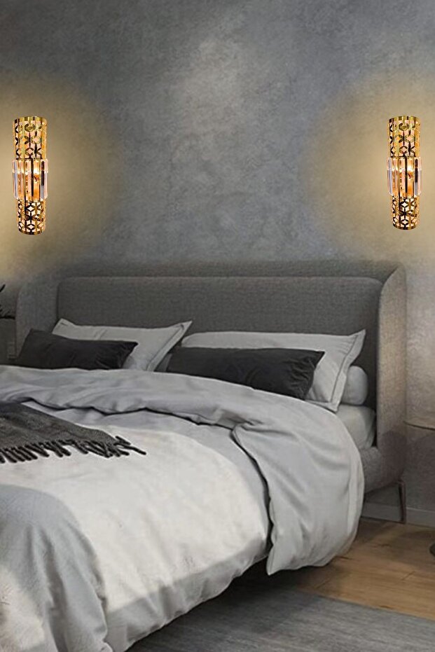 Star Aplik Gold, Pilli Aplik, Anahtarlı, Pilli Elektrikli Ledli Duvar Aplik, KRİSTAL TAŞLIDIR - 6