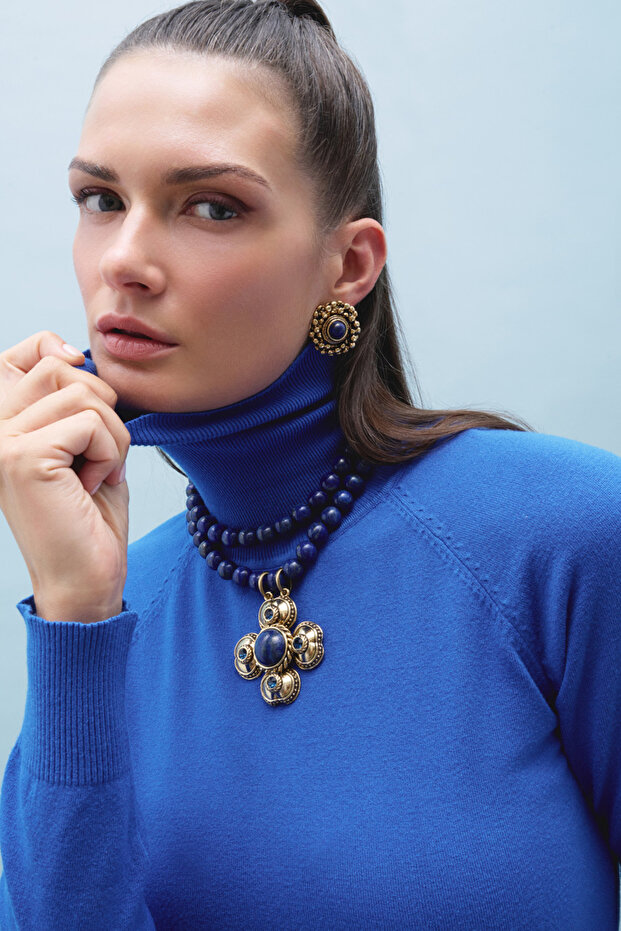 Moonlight Lapis Yonca Charm Abiye Lapis Kolye - 3