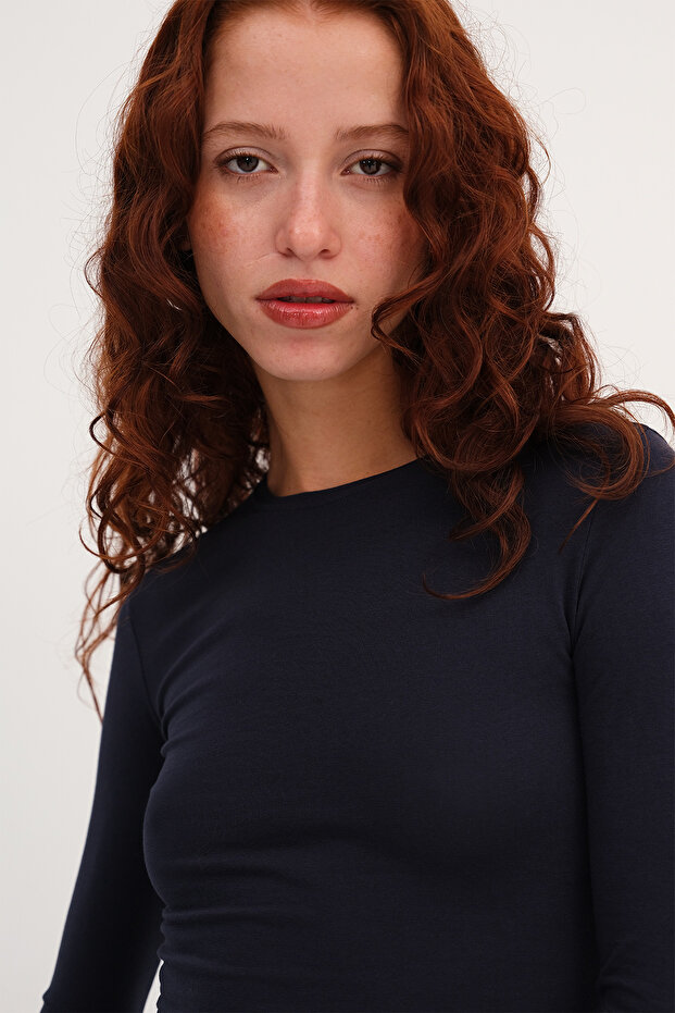 Bisiklet Yaka Basic Bluz B1496-DK2 - 4