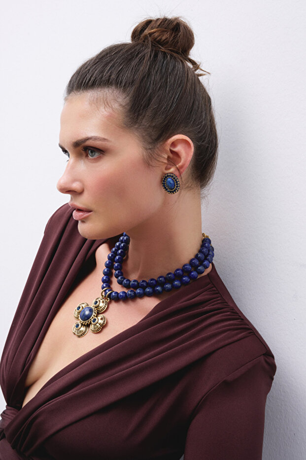 Moonlight Lapis Yonca Charm Abiye Lapis Kolye - 2