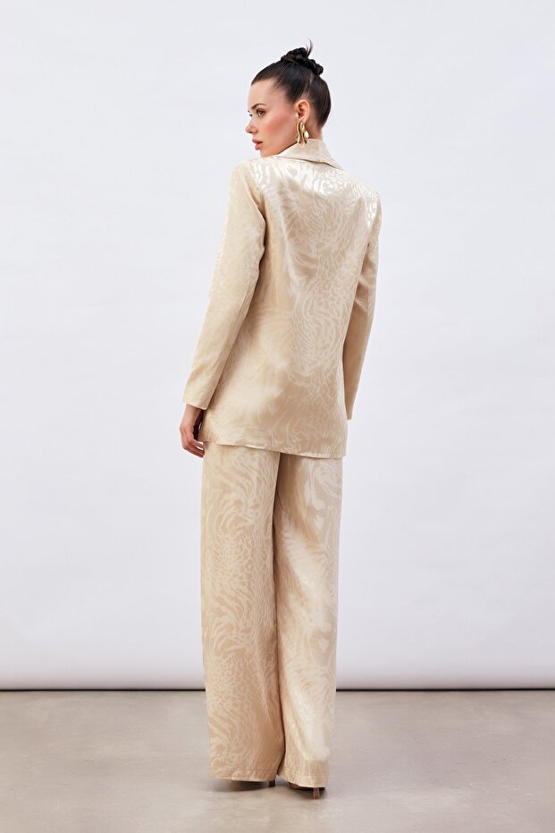 Beige Patterned Satin Jacket - 7