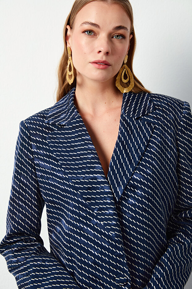 سترة مخططة - أزرق داكن - 5