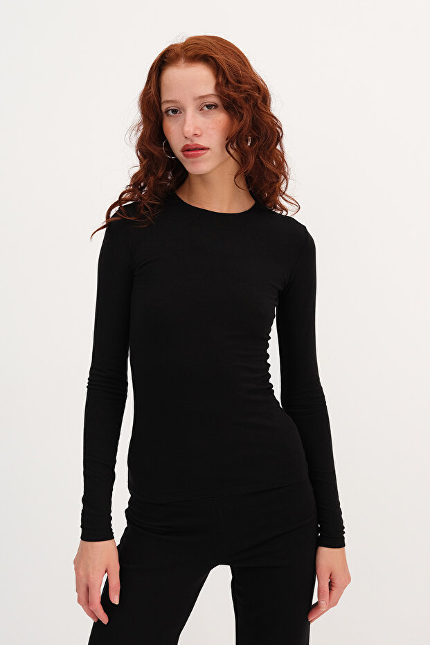 Bisiklet Yaka Basic Bluz B1496-DK2 - 6