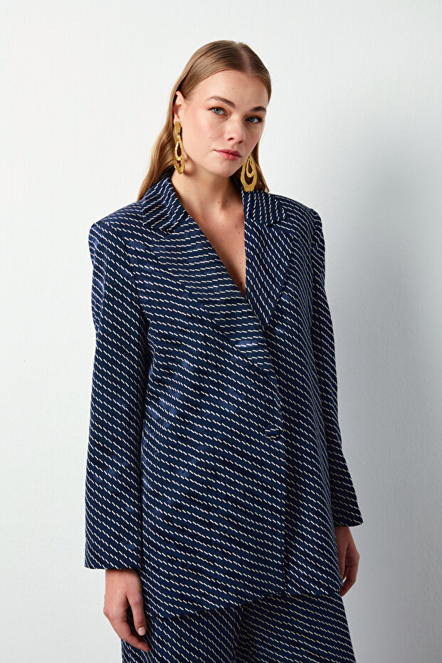 سترة مخططة - أزرق داكن - 3