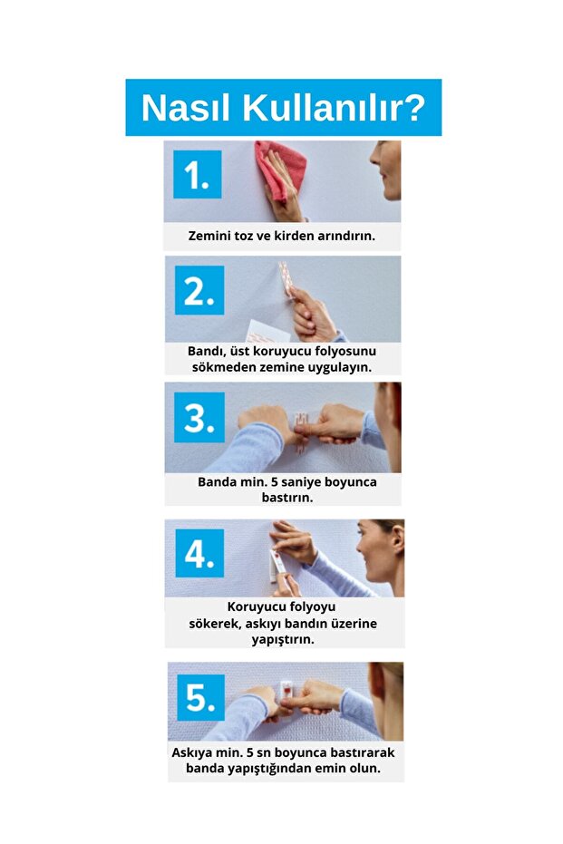 İz bırakmadan Sökülebilir Yapışkanlı Askı - Çivi, Duvar ve Duvar Kağıdı için, 2 kg x 2 adet - 8