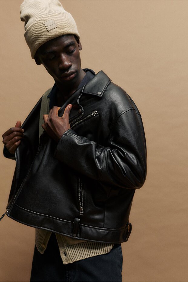 Suni deri biker ceket - 1