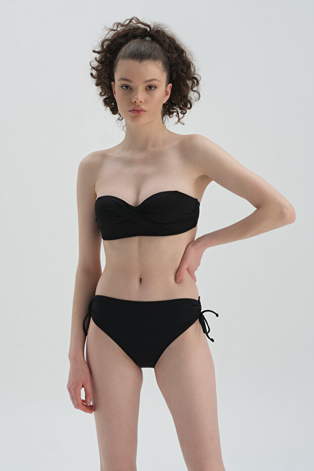 Black Strapless Covered Bikini Top - 3