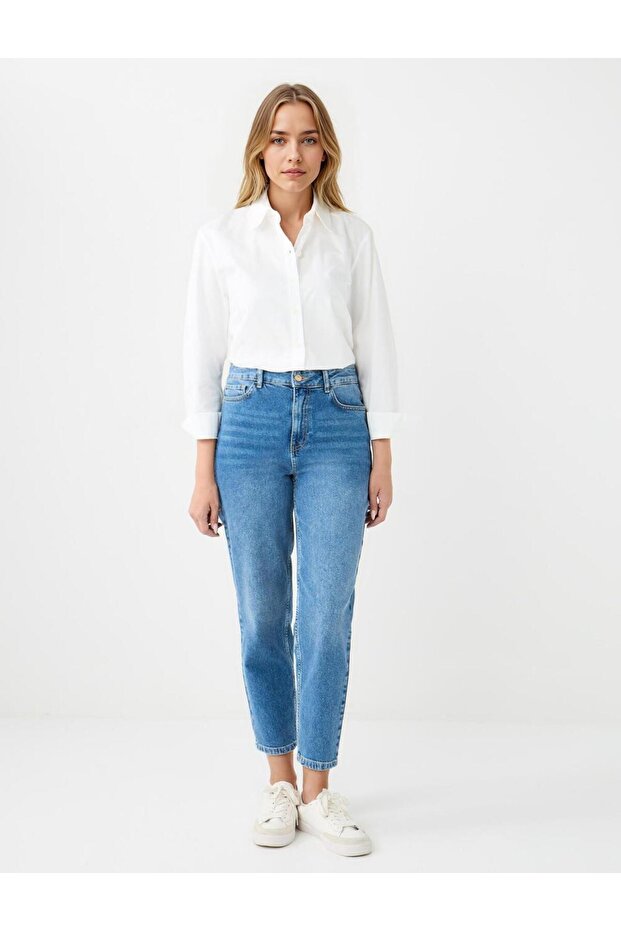 Ekru %100 Pamuk Düz Kesim Uzun Kollu Dokuma Gömlek - 1