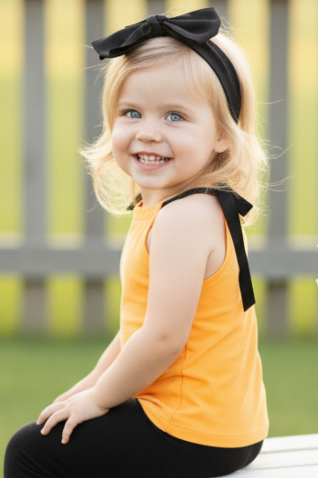 Girl's Mustard Violet Halter Neck Sleeveless Bodysuit with Bow Bandana Newborn Set