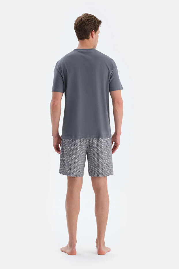 Indigo Baskı Ve Dikiş Detaylı Tişört Şort Pijama Takımı - 2