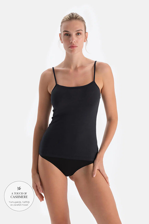 Siyah Modal Askılı Kaşmir Atlet - 1