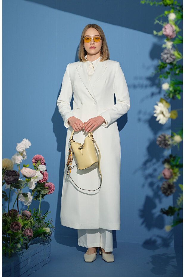 Tam Boy Maksi Ceket Ekru - 3