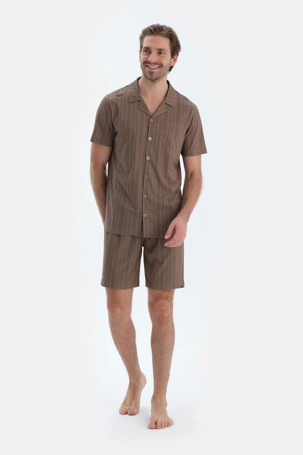 Multicolor Çizgili Gömlek Şort Pijama Takımı - 4