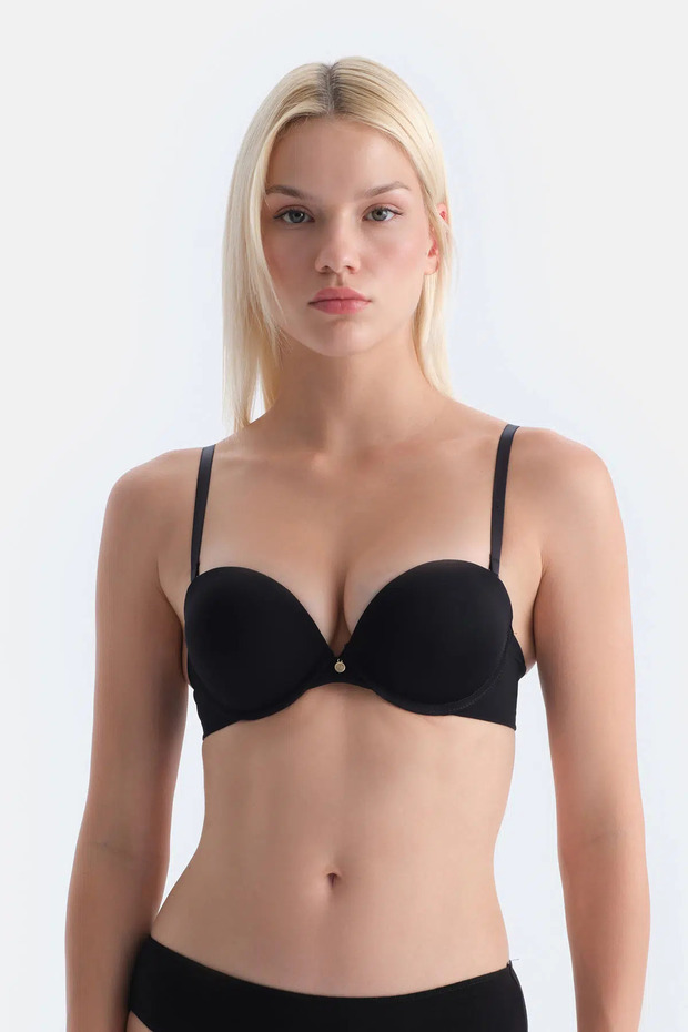 Siyah Julia Straplez Push-Up Destekli Sütyen - 1