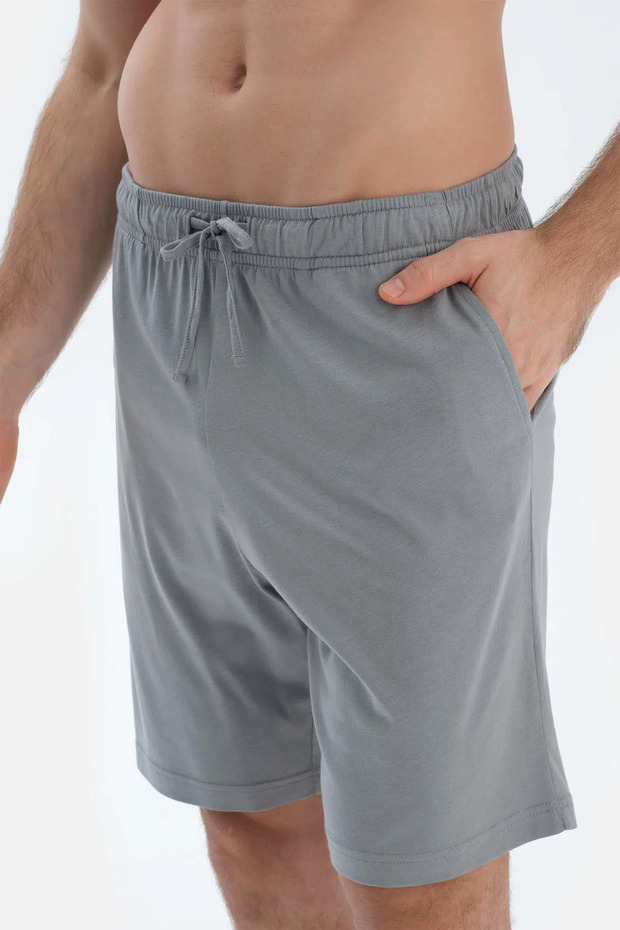 Siyah Yarım Patlı Kısa Kollu Şort Pantolon Üçlü Pijama Takımı - 5