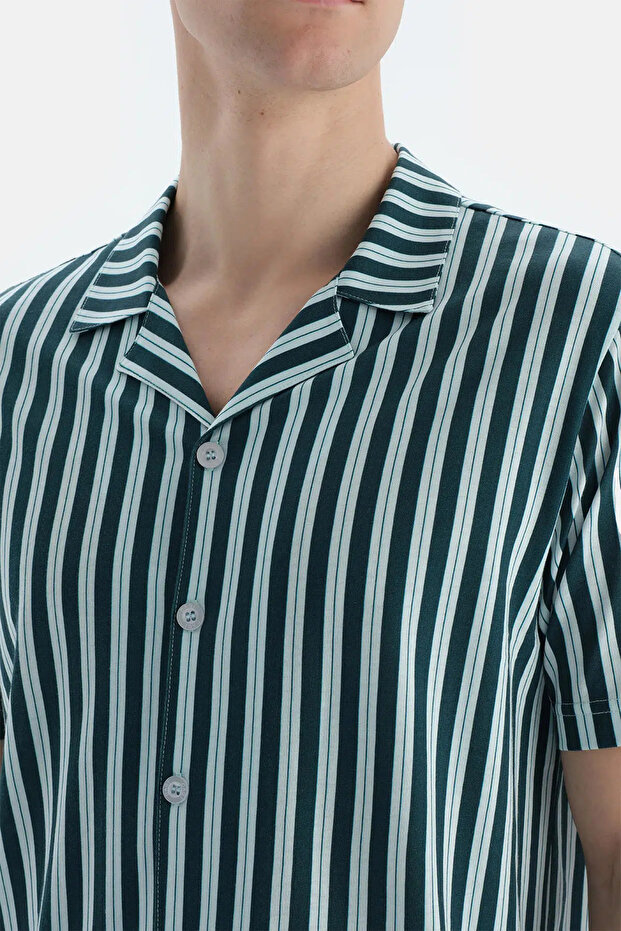 Multicolor Çizgili Gömlek Şort Pijama Takımı - 6