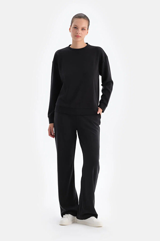 Siyah Basıc Modal Sweatshırt - 4