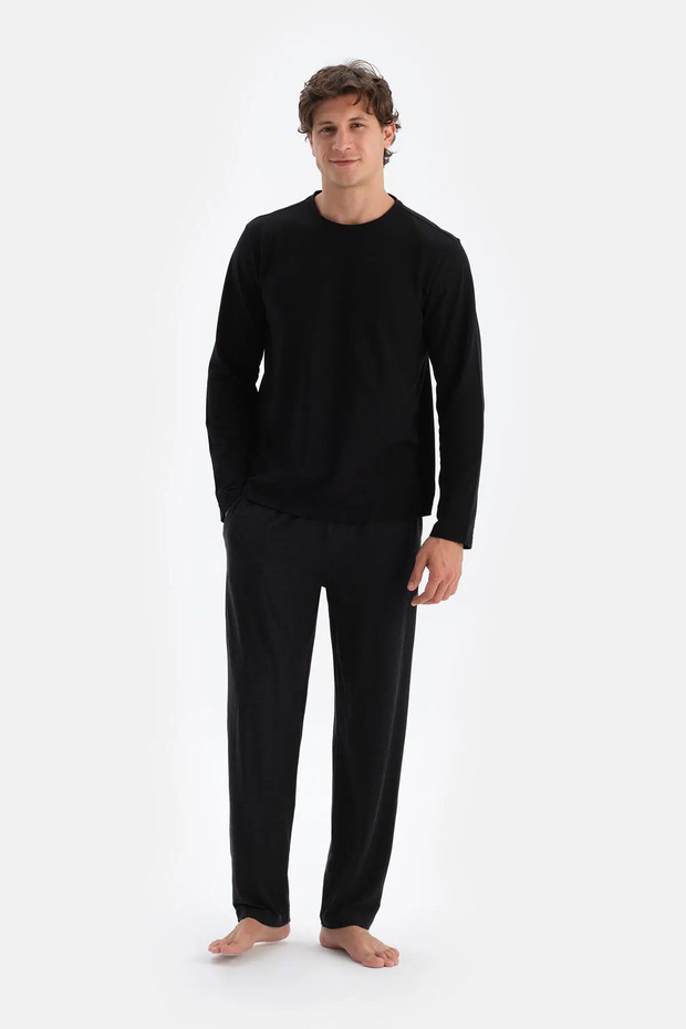 Antrasıt Boru Paça Örme Pantolon - 1