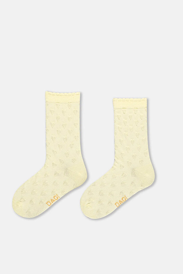 Lila-Sarı Kız Çocuk 2'Li Kalp Desenli Çorap - 5