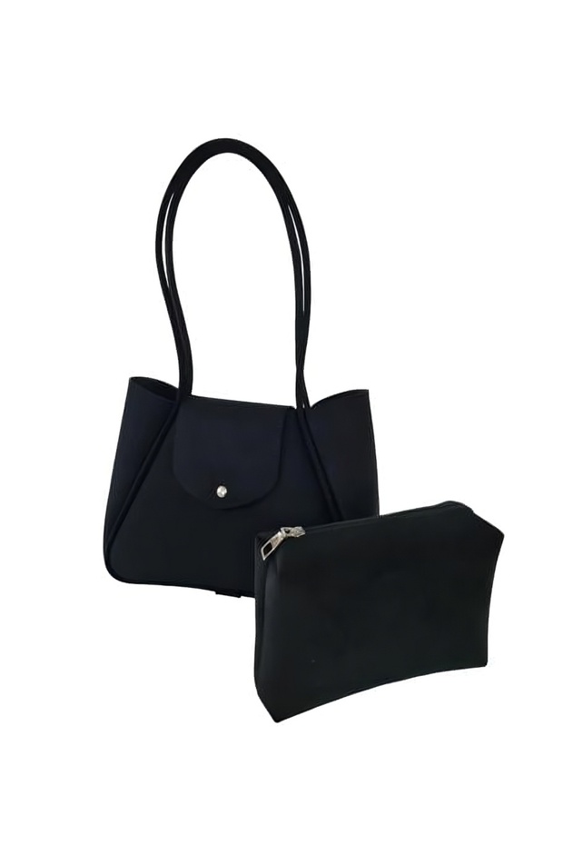 Women's Black Suede Magnet Puppy Hand and Shoulder Bag