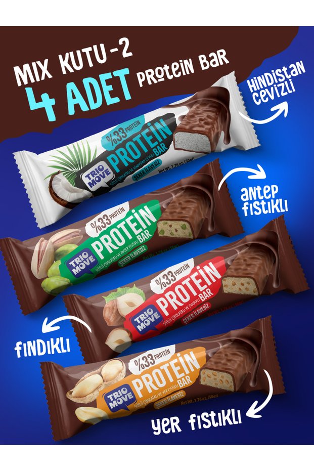 50 Grams 33% Protein Protein Bar 4-Pack Mixed Introduction Pack 50 Gr X4 Pieces Trio Move