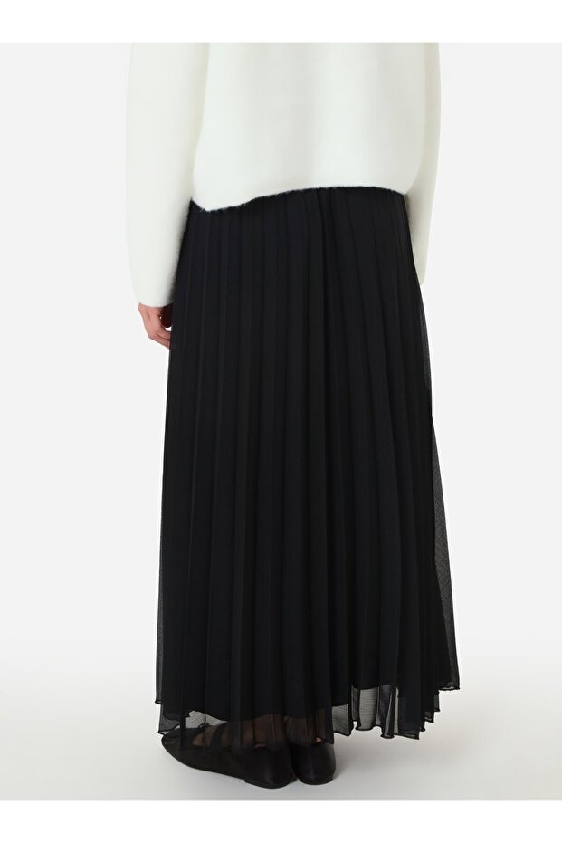 Piliseli Şifon Etek - Siyah - Refka - 4