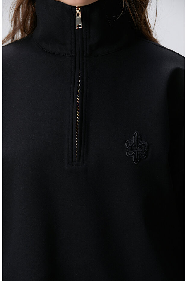 Siyah Patchli Sweatshirt - 6