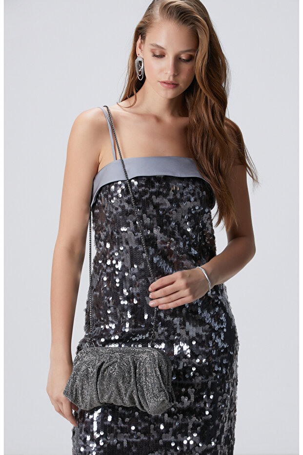 Platin Taşlı Kadın Clutch - 5