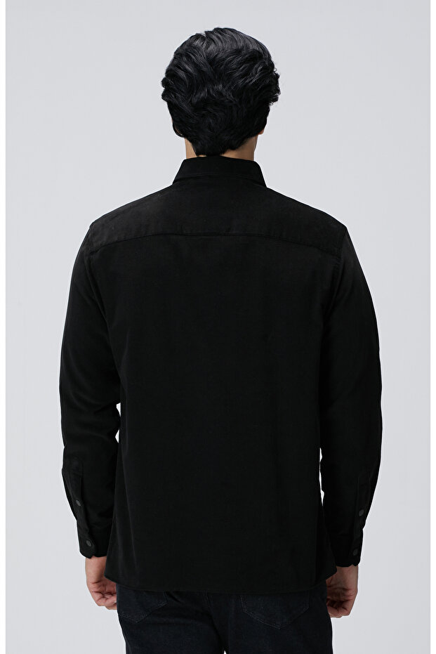 Siyah Çift Cepli Fitilli Kadife Gömlek - 6