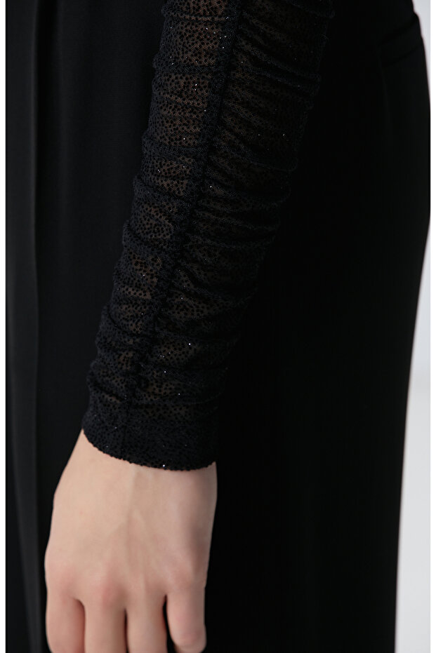 Siyah Flok Baskılı Örme Bluz - 6